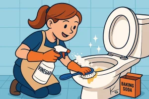 Hình ảnh người phụ nữ đang dùng giấm và baking soda