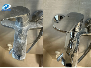 Vòi sen trước và sau khi sử dụng sản phẩm Clean House 